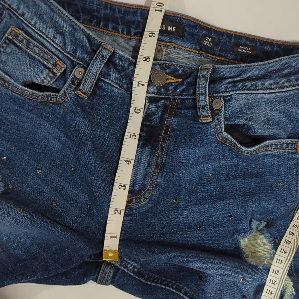 Miss Me Womens Jeans 26 Blue‎ Ankle Skinny Distressed Tiny Gems Embellished